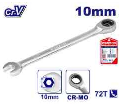 Premium Quality 10mm Cr-V Chrome Plated Ratchet Spanner 72T 12-point - Professional Grade Hand Tool 160mm Length Matt Finish Precision Fastening Work Quality Hand Tool
